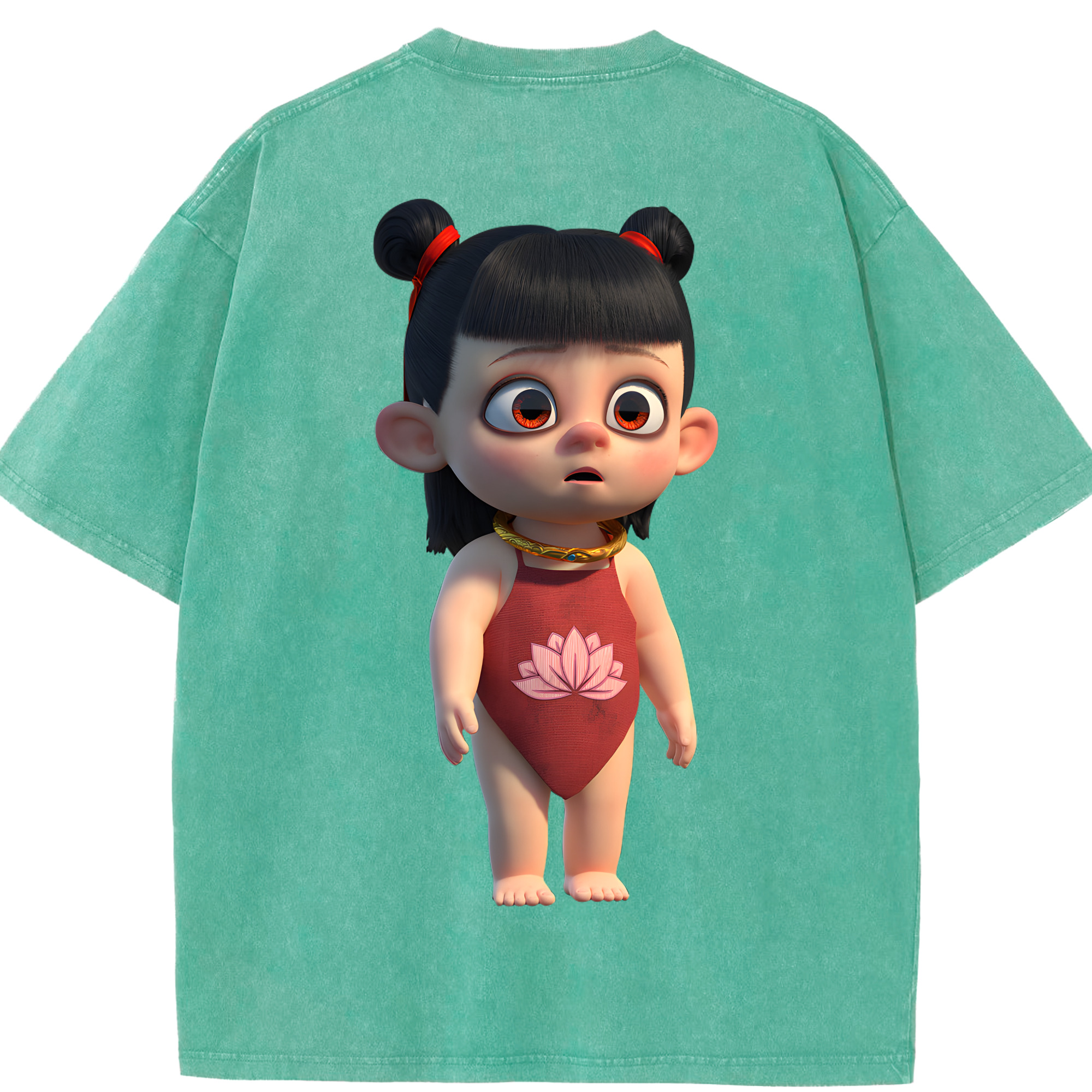 （画像用） Ne Zha 2 ナタ 魔童の大暴れ 綿100% ヴィンテージ風 半袖Tシャツ（背面プリント）